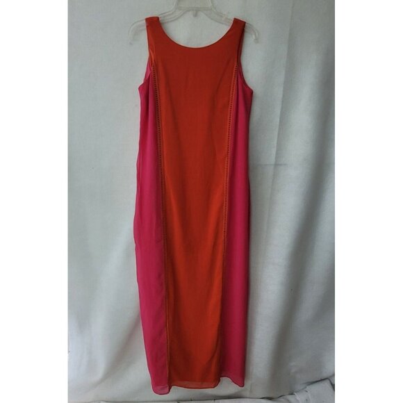 Gianni Bini Dress Womens M Red Pink Colorblock Sheer Maxi Slit Back‎ Sleeveless - Picture 1 of 14